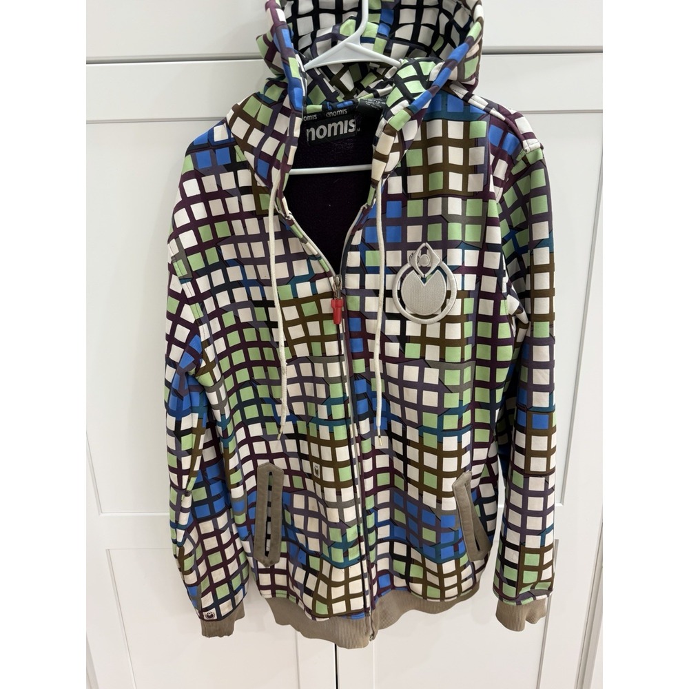 Nomis Hoodie Mens M Geometric Full Zip Snowboard Skate Y2K Multicolor Fleece